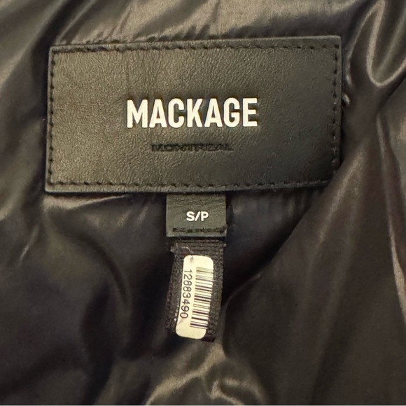 Mackage Montreal Miya black puffer jacket Shearling trim collar Small - Picture 16 of 16